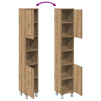 Шкаф за баня, дъб артизан, 30x30x179 см, инженерно дърво