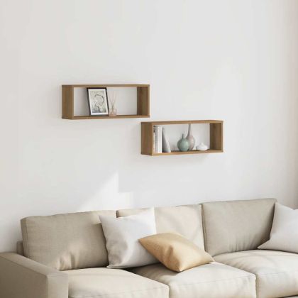 Стенни кубични рафтове, 2 бр, дъб артизан, 60x15x23 см