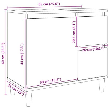 Шкаф за мивка, дъб артизан, 65x33x60 см, инженерно дърво