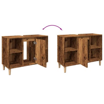 Шкаф за баня, старо дърво, 80x33x60 см, инженерно дърво