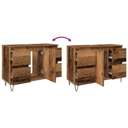 Шкаф за баня, старо дърво, 80x33x60 см, инженерно дърво