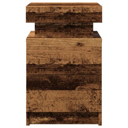 Нощно шкафче с LED, старо дърво, 35x39x55 см, инженерно дърво