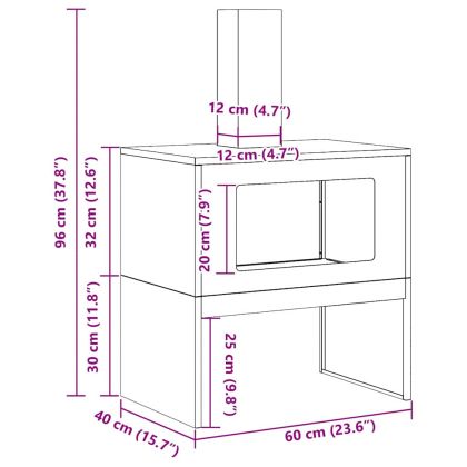 Огнище Черно 60 x 40 x 96 см Стомана