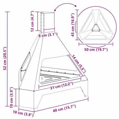 Огнище Черно 50 x 43 x 52 см Стомана