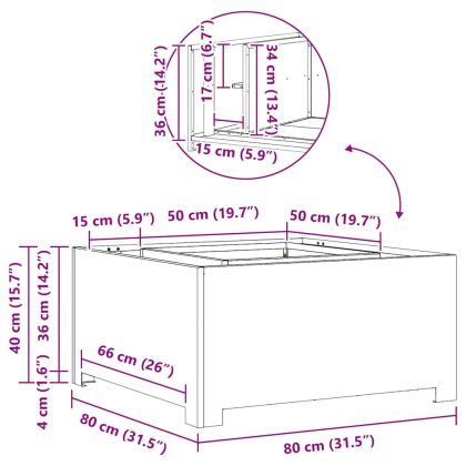 Огнище Кафяво 80 x 80 x 40 cm Патинираща стомана