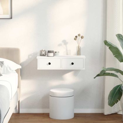 Стенна етажерка с чекмеджета Бяла 60x28x15 cm