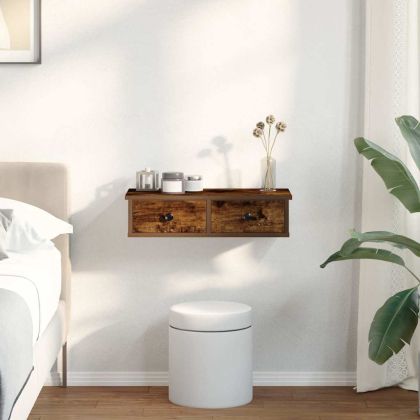 Стенен рафт с чекмеджета опушен дъб 60x28x15 см инженерно дърво