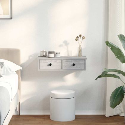 Стенен рафт с чекмеджета сив сонома 60x28x15 см инженерно дърво