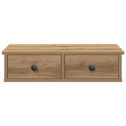 Стенен рафт с чекмеджета дъб артизан 60x28x15см инженерно дърво