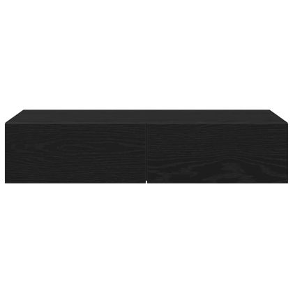 Стенен рафт с чекмеджета, черен, 80x33x17 см, инженерно дърво
