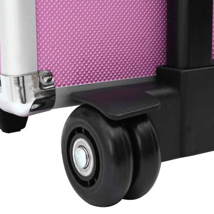 Куфар за грим на колелца, алуминий, розов