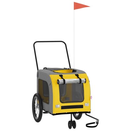 Ремарке за колело за любимци жълт и сив Оксфорд плат и желязо