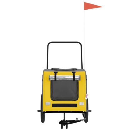 Ремарке за колело за любимци жълт и сив Оксфорд плат и желязо