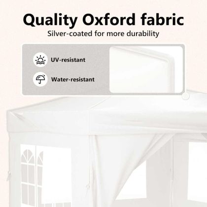 Сгъваема парти палатка със странични стени, бяла, 3x3 м