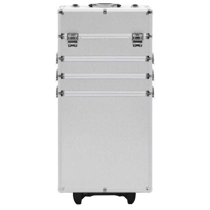 Куфар за грим на колелца, алуминий, сребрист