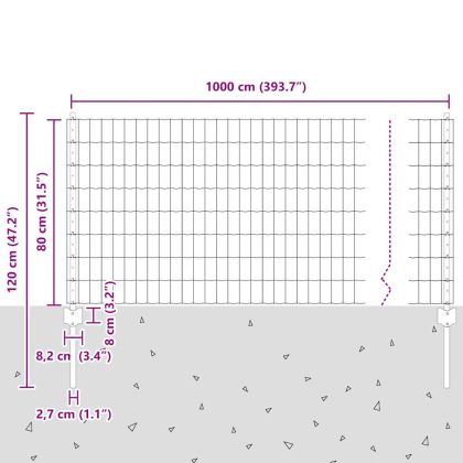Ограда и колче Сив 0,8 x 10 m Стомана