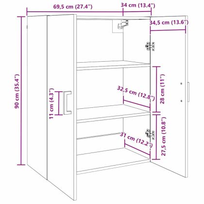 Стенно шкафче 2 pcs Старо дърво 69,5 x 34 x 90 см