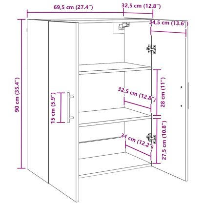 Стенно шкафче 2 pcs Старо дърво 69,5 x 34 x 90 см