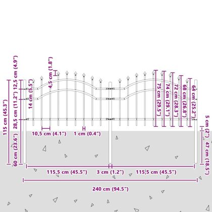 Градска ограда Бяло 240 x 115 cm Прахово покритие стомана