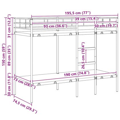 Двуетажно легло без матрак Черно 75x190 cm Стомана