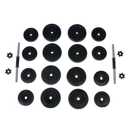 Комплект за домашeн фитнес сгъваема лежанка с щанга и дъмбели