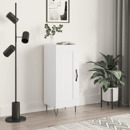 Сайдборд, бял, 34,5x34x90 см, инженерно дърво