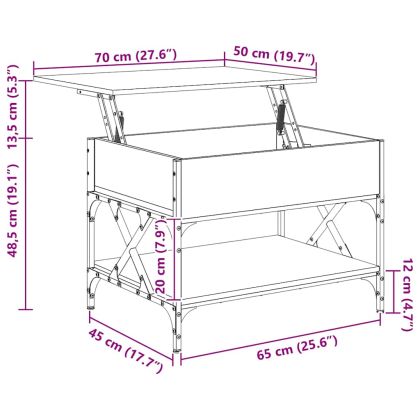 Кафе маса, опушен дъб, 70x50x50 см, инженерно дърво и метал