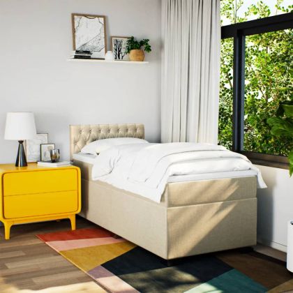 Боксспринг легло с матрак, кремаво, 100x200 см, плат