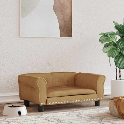 Кучешко легло Кафяв 70x45x30 см кадифе