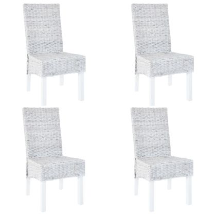 Трапезни столове, 4 бр, бели, кубу ратан и манго дърво