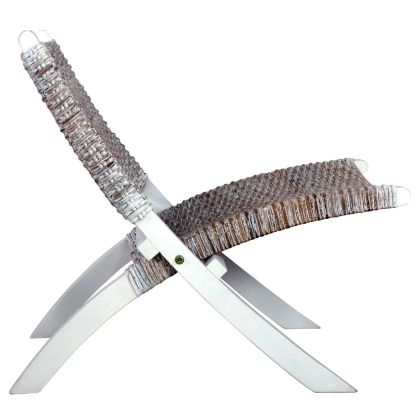 Релаксиращ стол, бял, естествен кубу ратан и махагон масив