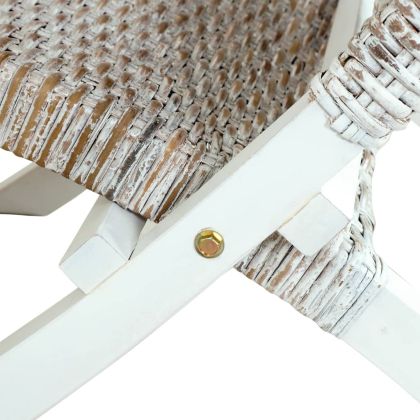 Релаксиращ стол, бял, естествен кубу ратан и махагон масив