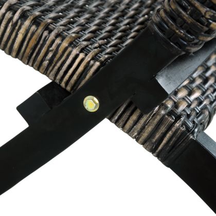 Релаксиращ стол, черен, естествен кубу ратан и махагон масив