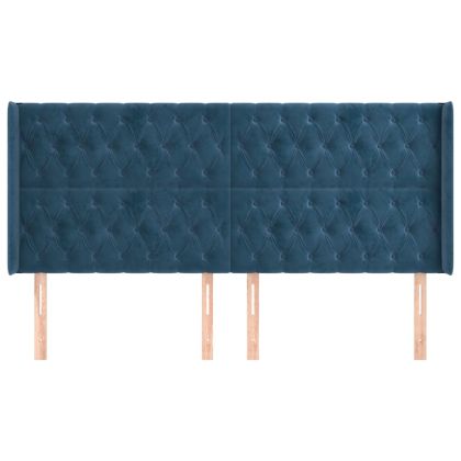 Горна табла за легло с уши, тъмносиня,183x16x118/128 см, кадифе