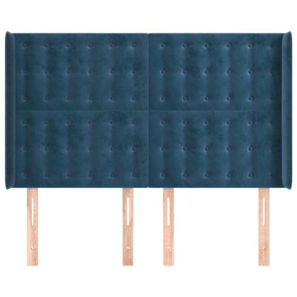 Горна табла за легло с уши, тъмносиня,147x16x118/128 см, кадифе