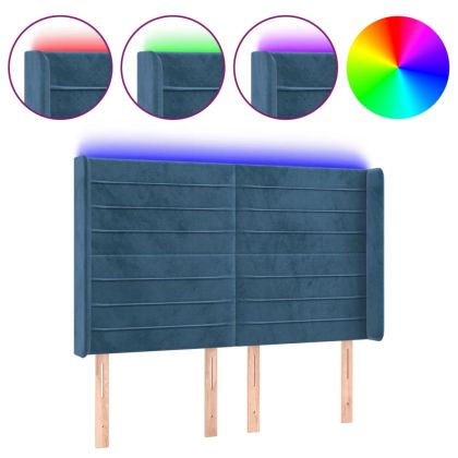 LED горна табла за легло, тъмносиня, 147x16x118/128 см, кадифе