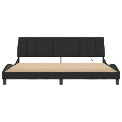 Рамка за легло с LED осветление без матрак Hanko, черна, 200x200 см, кадифе