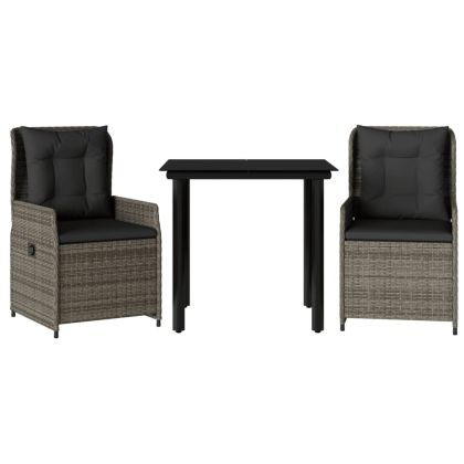 Градински трапезен комплект 3 части с възглавници сив полиратан