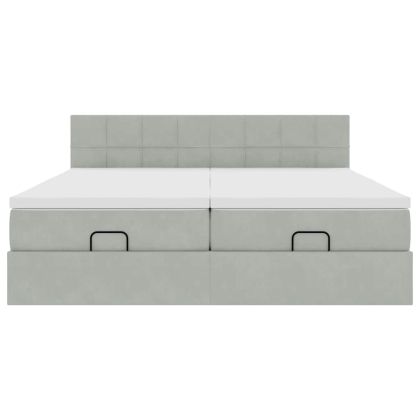 Османска легло с матраци и LED, светлосиво, 200x200 см, кадифе