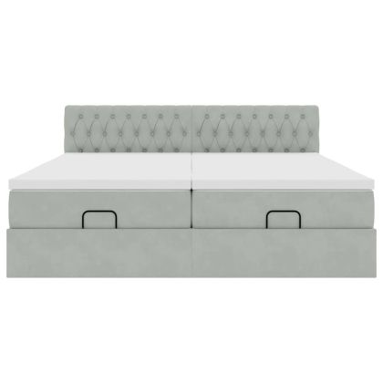 Османска легло с матраци и LED, светлосиво, 200x200 см, кадифе