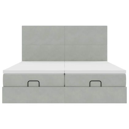 Османска легло с матраци и LED, светлосиво, 200x200 см, кадифе