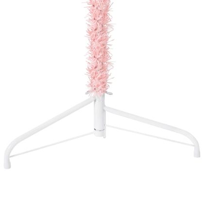 Тънка изкуствена половин коледна елха със стойка розова 240 см