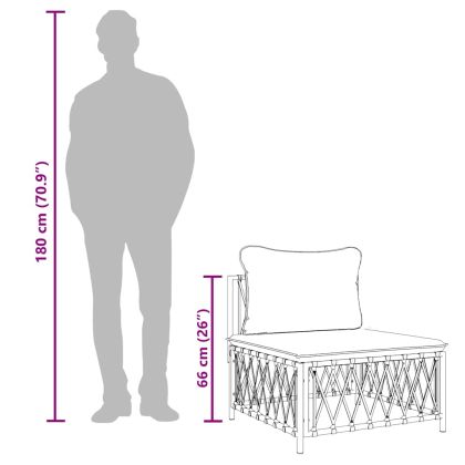 Градински среден диван с възглавници, бял, тъкан плат