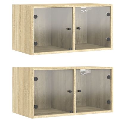 Стенни шкафове със стъклени врати 2 бр дъб сонома 68,5x37x35 см