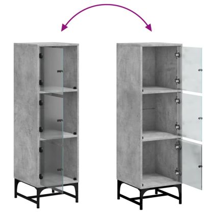 Висок шкаф със стъклени врати, бетонно сив, 35x37x120 см