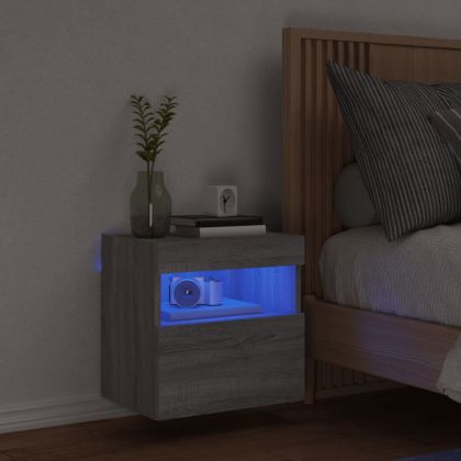 Стенен ТВ шкаф с LED осветление, сив сонома, 40x30x40 см