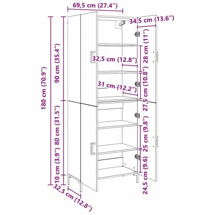 Висок шкаф дъб артизан 69,5 x 34 x 180 см Инженерно дърво