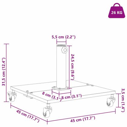 Основа за чадър Тъмен сив дървесен вид 45 x 45 x 31,5 см