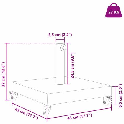 Основа за чадър Тъмен сив дървесен вид 45 x 45 x 31,5 см