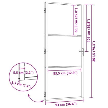 Вътрешна врата Черно 93 x 201.5 cm Закалено стъкло и алуминий